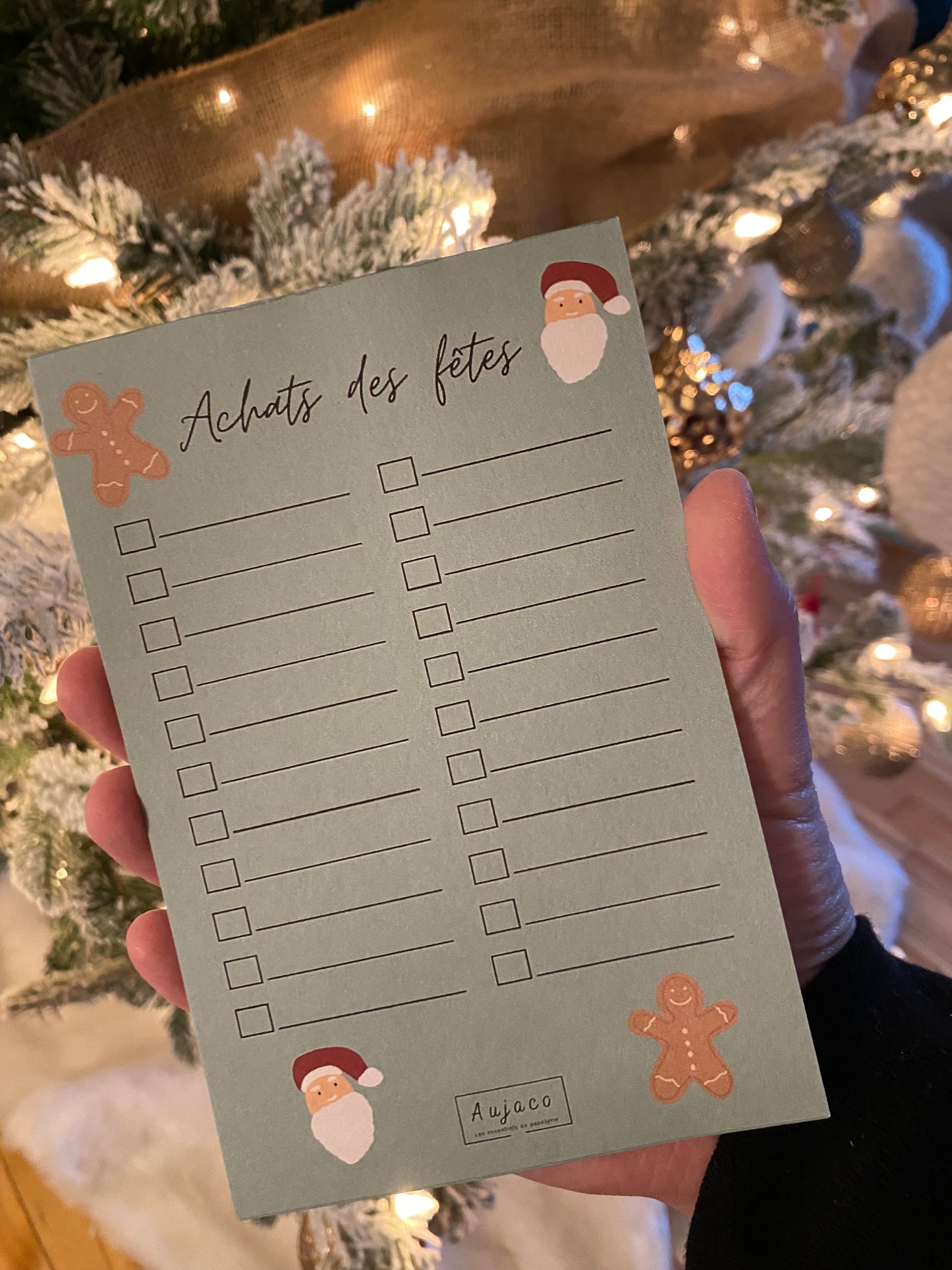 Liste d’achats bonhommes en pain d’épices et Père Noël