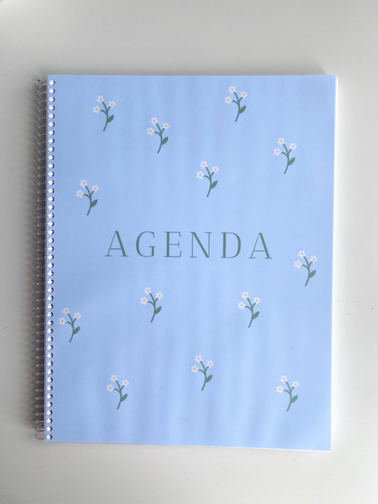 Agenda enseignant 2025-2026 - Bleu et fleurs blanches