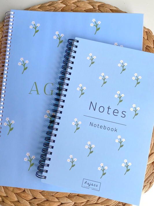 Cahier de notes floral bleu