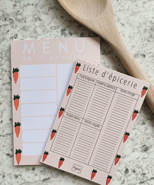 alt="Liste d'épicerie avec design simple et coloré, motif de carottes oranges pour Pâques et la saison printanière, fond orange, format compact 4 x 6 pouces, lignes spacieuses pour noter les éléments, 40 pages, papier cartonné épais"